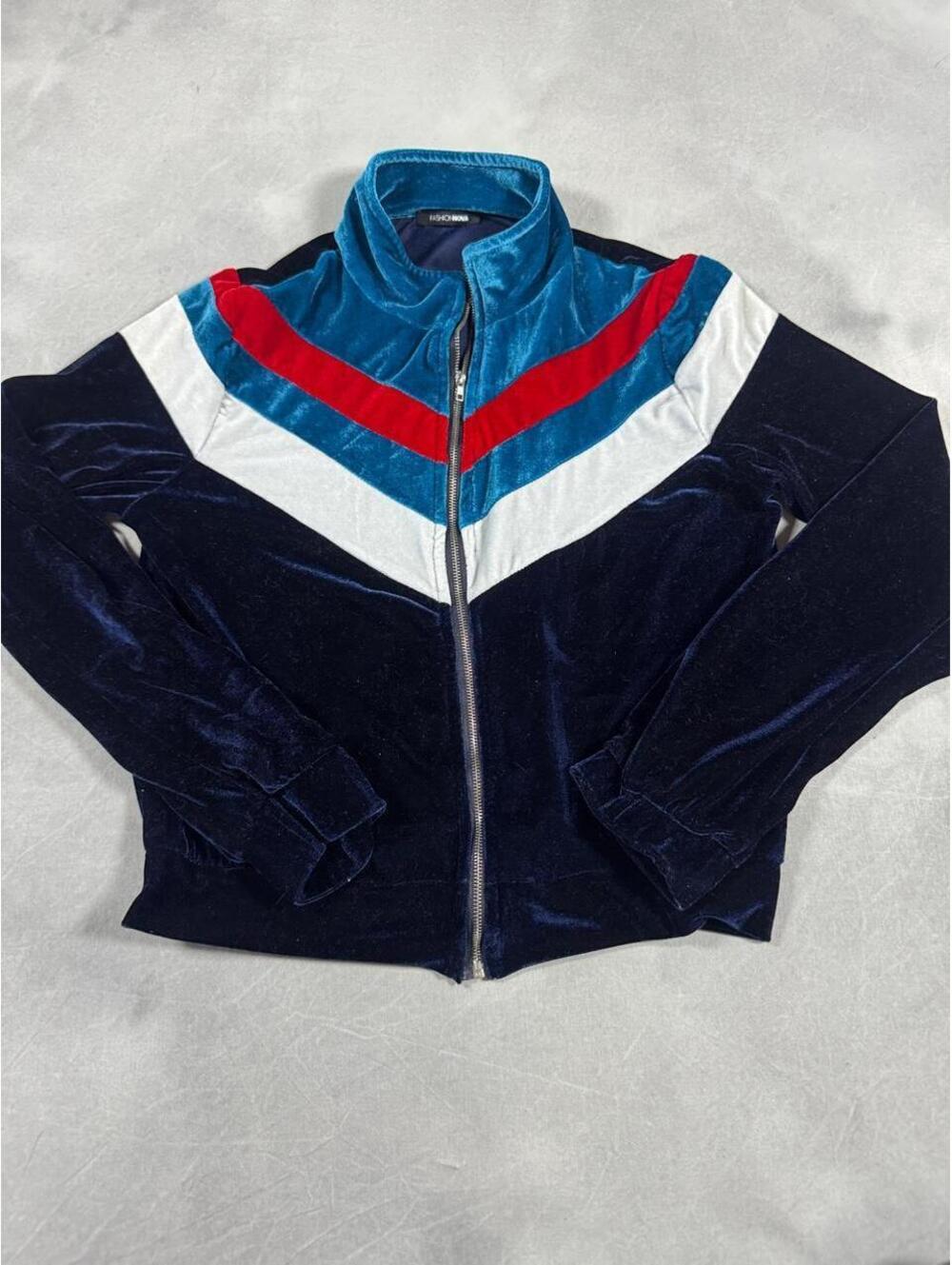 Fashion Nova Velour Colorblock Track Jacket Y2K Retro Sport Zip Up